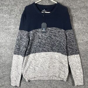 Ben Sherman Sweater Mens Medium M Blue Gray Striped Pullover Golf Preppy $109